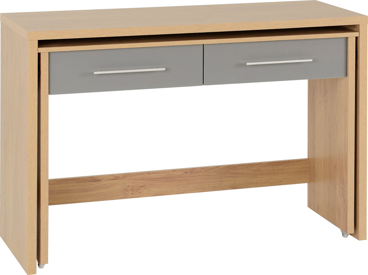 Seville 2 Drawer Slider Desk - Grey Gloss/Light Oak Effect Veneer - view 11
