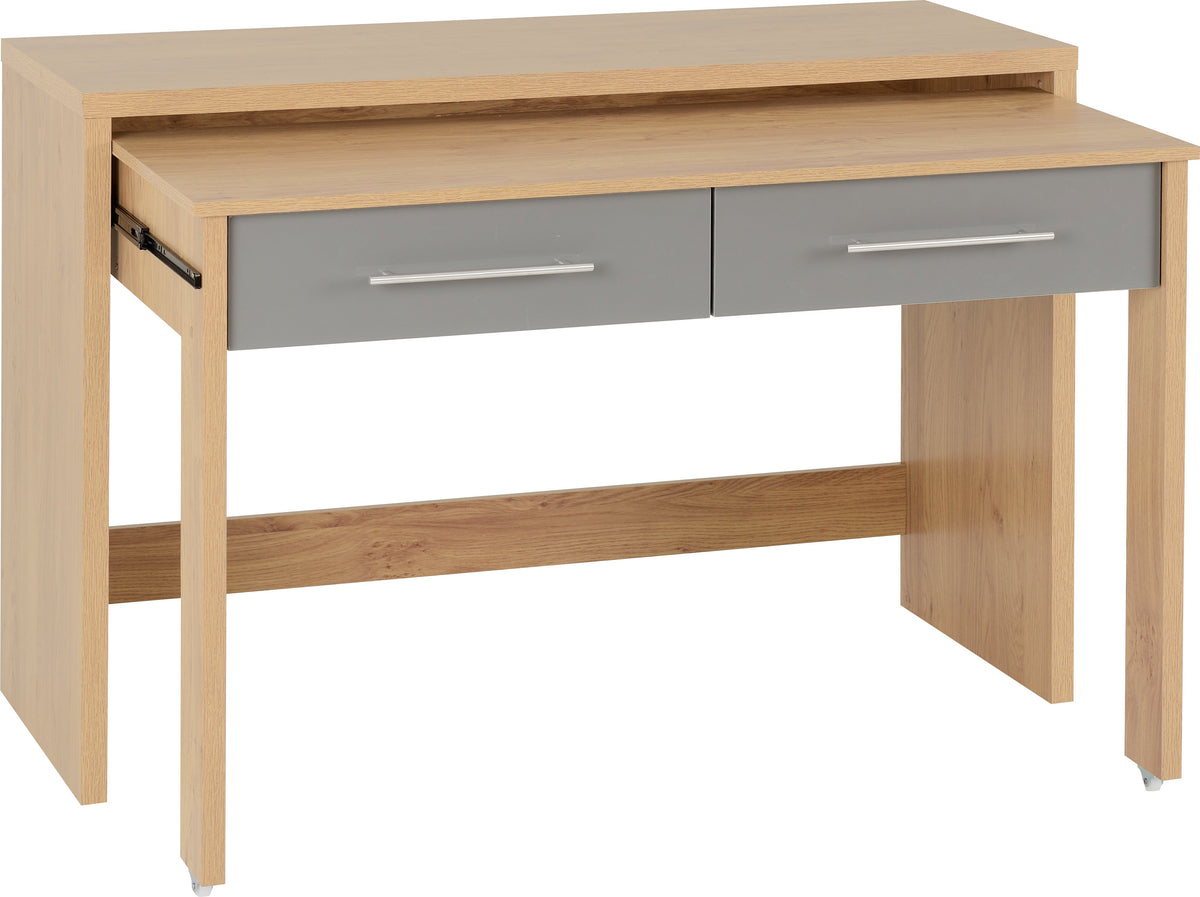 Seville 2 Drawer Slider Desk - Grey Gloss/Light Oak Effect Veneer - view 10