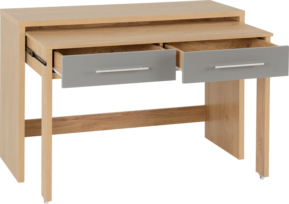 Seville 2 Drawer Slider Desk - Grey Gloss/Light Oak Effect Veneer - view 9
