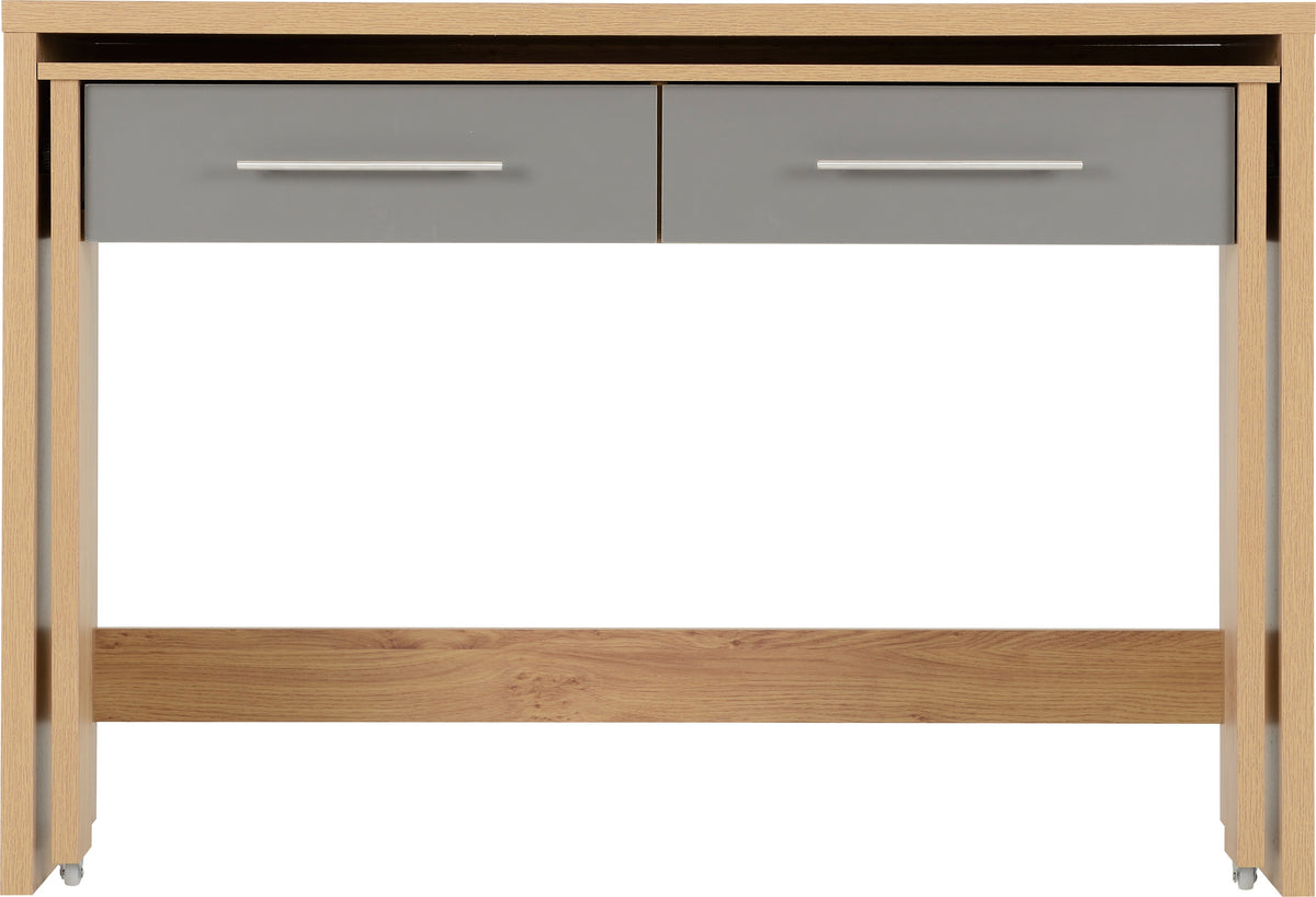 Seville 2 Drawer Slider Desk - Grey Gloss/Light Oak Effect Veneer - view 8