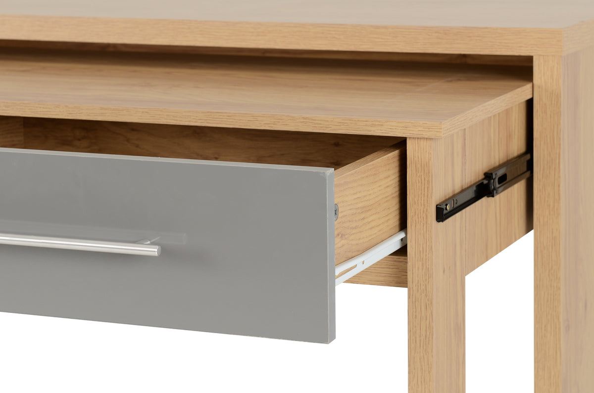 Seville 2 Drawer Slider Desk - Grey Gloss/Light Oak Effect Veneer - view 5