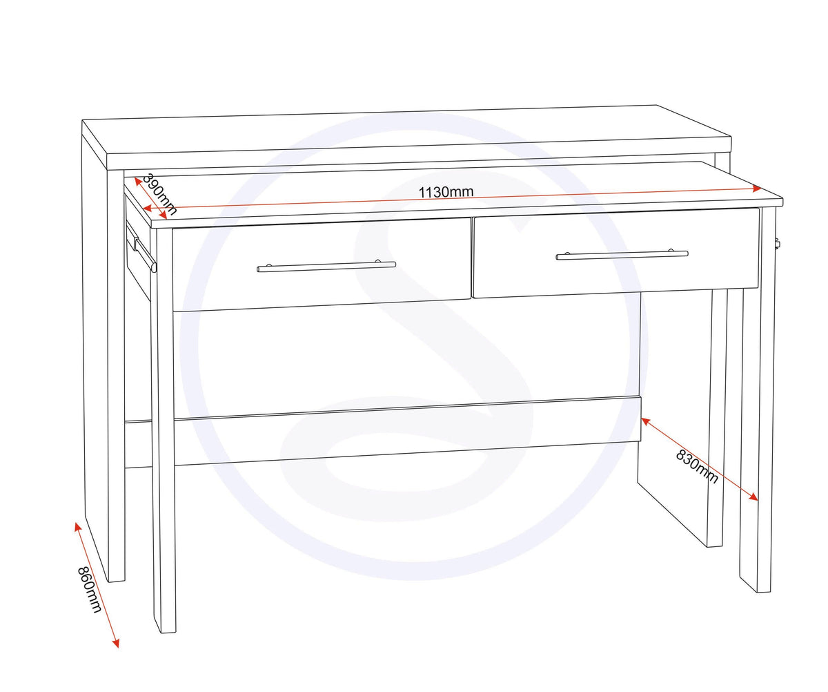 Seville 2 Drawer Slider Desk - Grey Gloss/Light Oak Effect Veneer - view 4