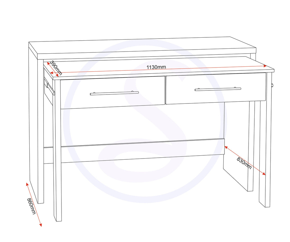Seville 2 Drawer Slider Desk
