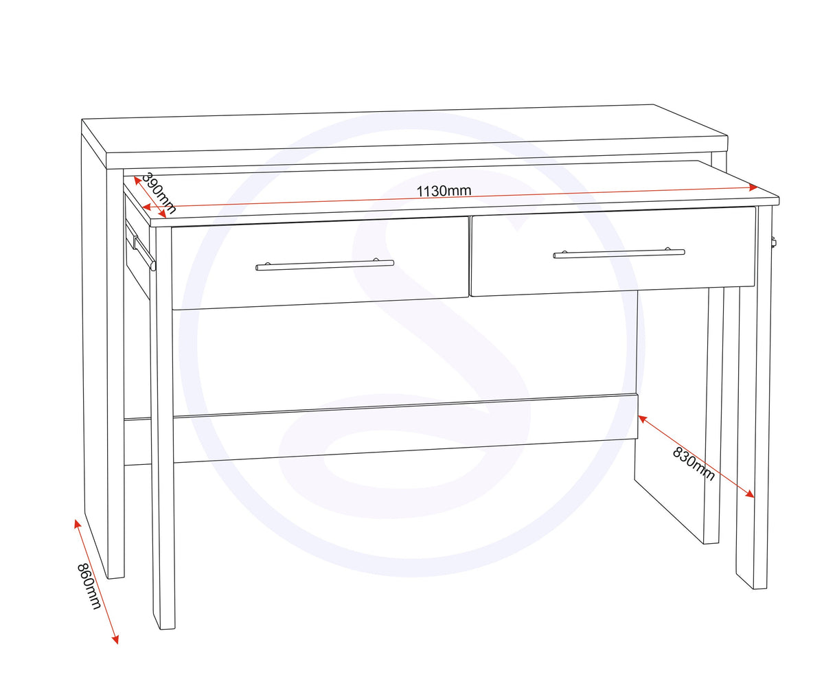 Seville 2 Drawer Slider Desk - Grey Gloss/Light Oak Effect Veneer - view 2