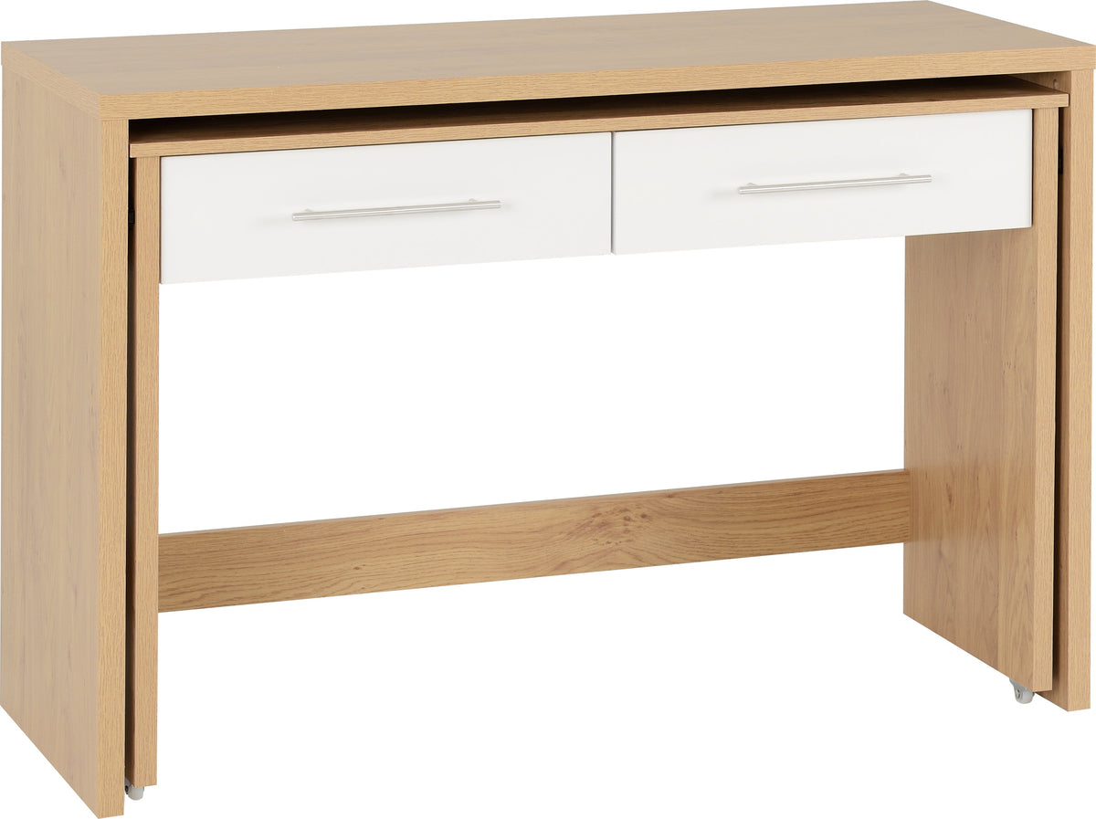 Seville 2 Drawer Slider Desk - White Gloss/Light Oak Effect Veneer - view 10