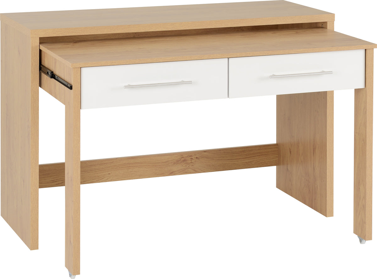Seville 2 Drawer Slider Desk - White Gloss/Light Oak Effect Veneer - view 9