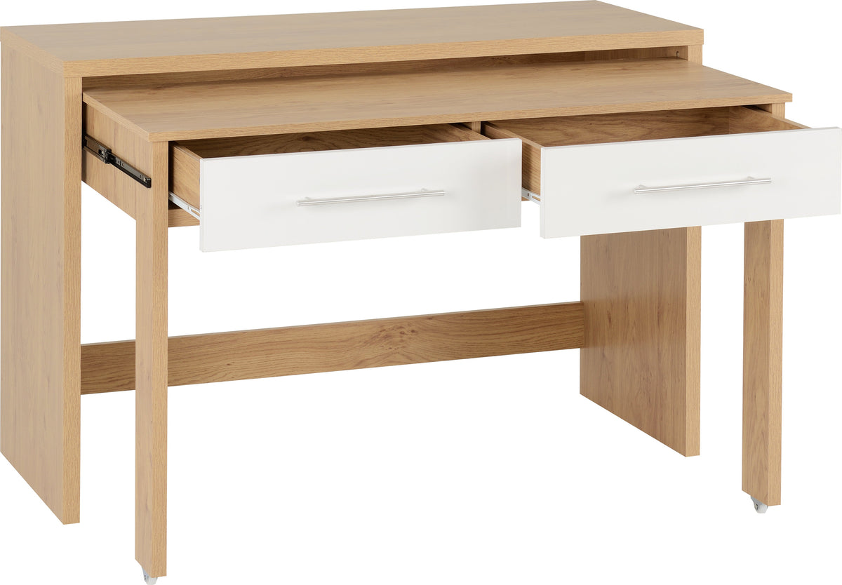 Seville 2 Drawer Slider Desk - White Gloss/Light Oak Effect Veneer - view 8