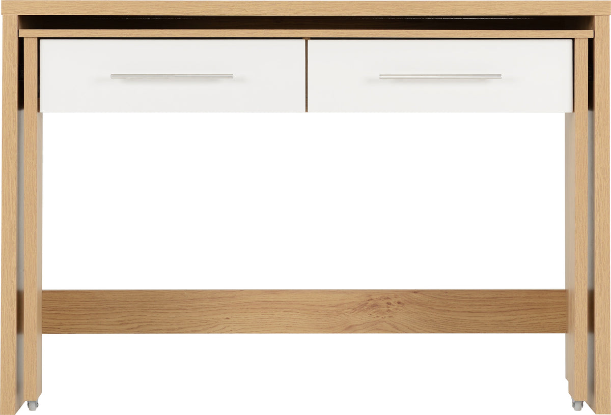 Seville 2 Drawer Slider Desk - White Gloss/Light Oak Effect Veneer - view 7