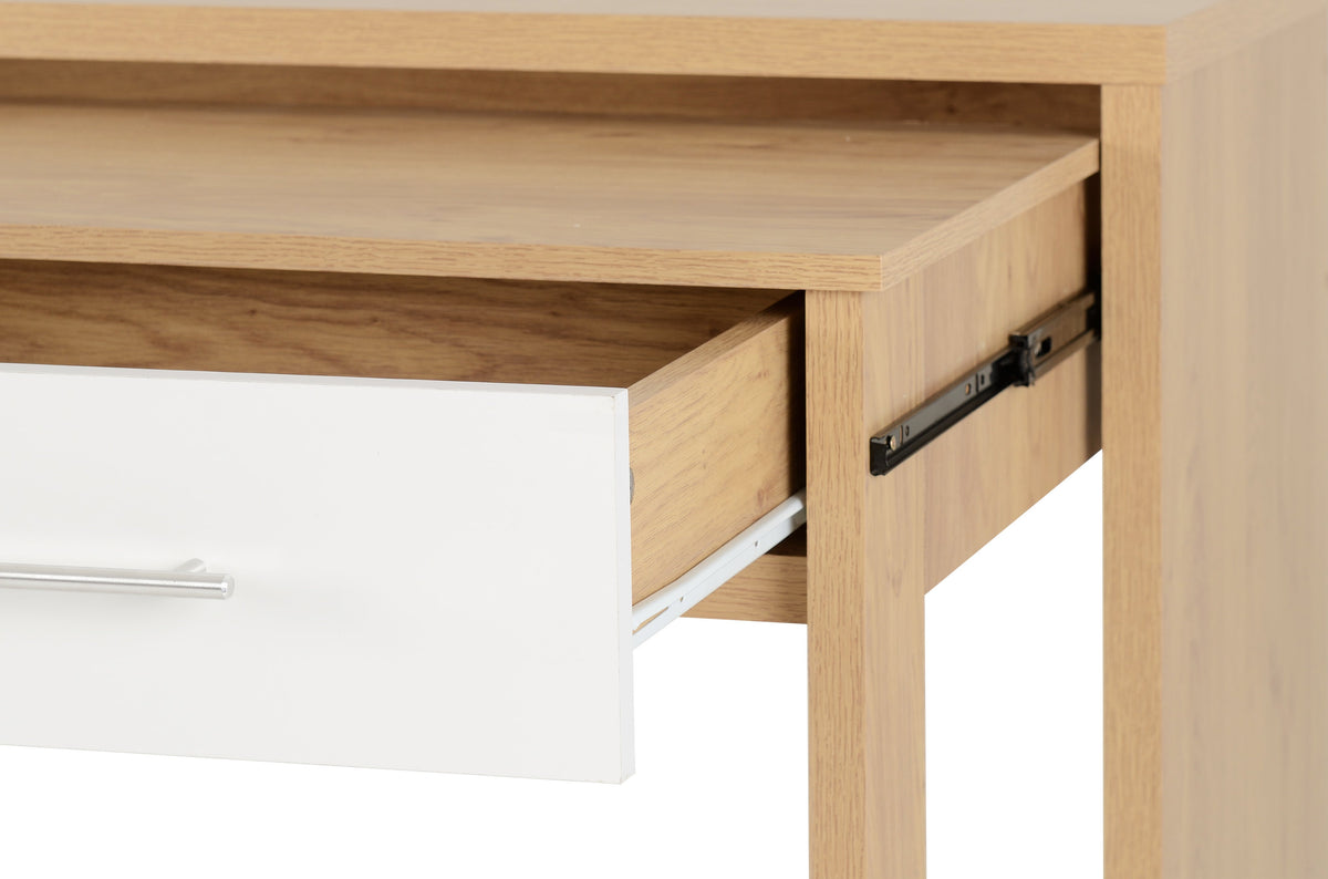 Seville 2 Drawer Slider Desk - White Gloss/Light Oak Effect Veneer - view 4