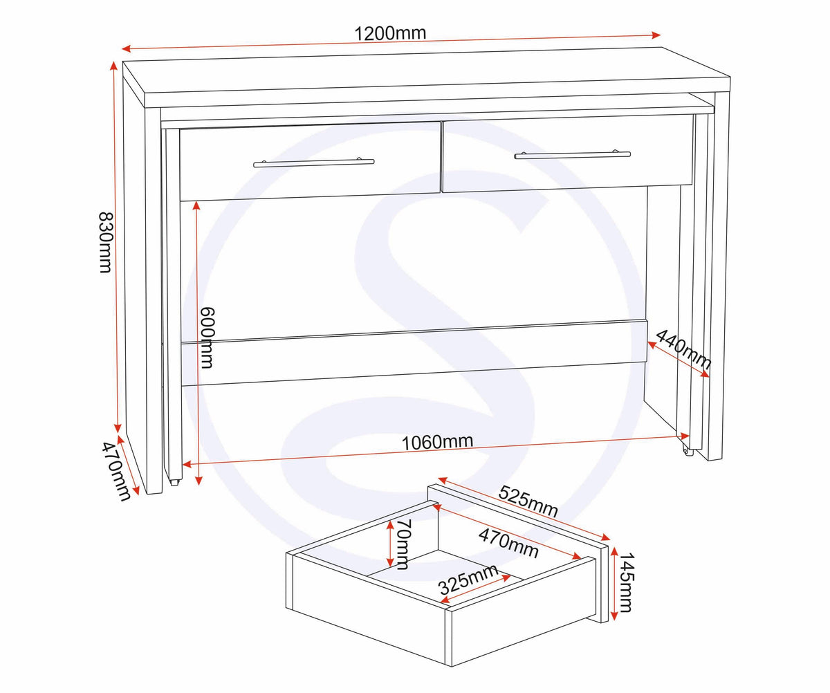 Seville 2 Drawer Slider Desk - White Gloss/Light Oak Effect Veneer - view 2