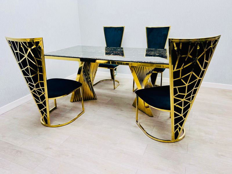 Ravello 180cm Black & Gold Marble Dining Table