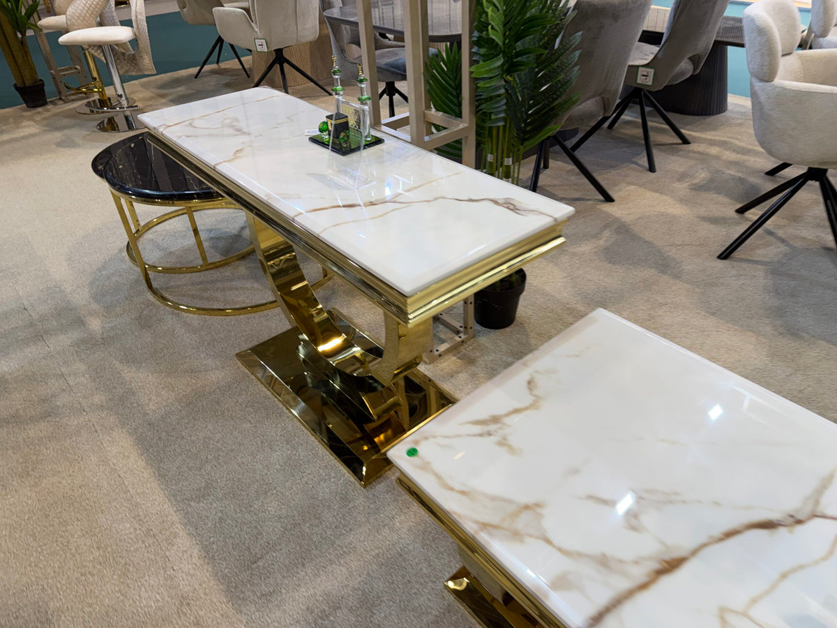 Arianna White and Gold Console Table