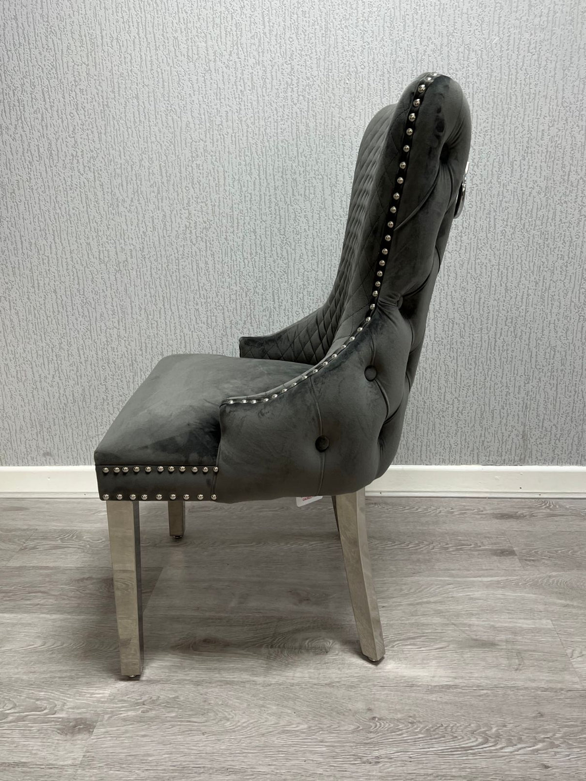 Victoria Dark Grey Ring Knocker Velvet Chair
