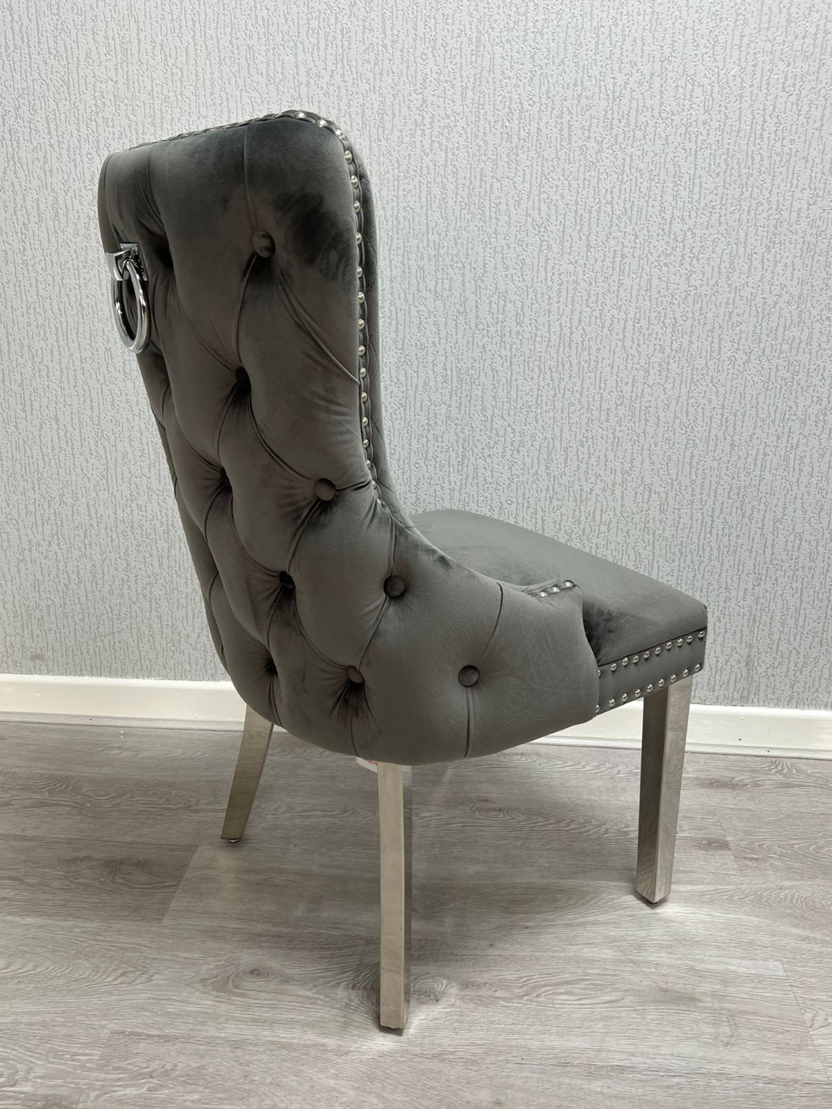 Victoria Dark Grey Ring Knocker Velvet Chair