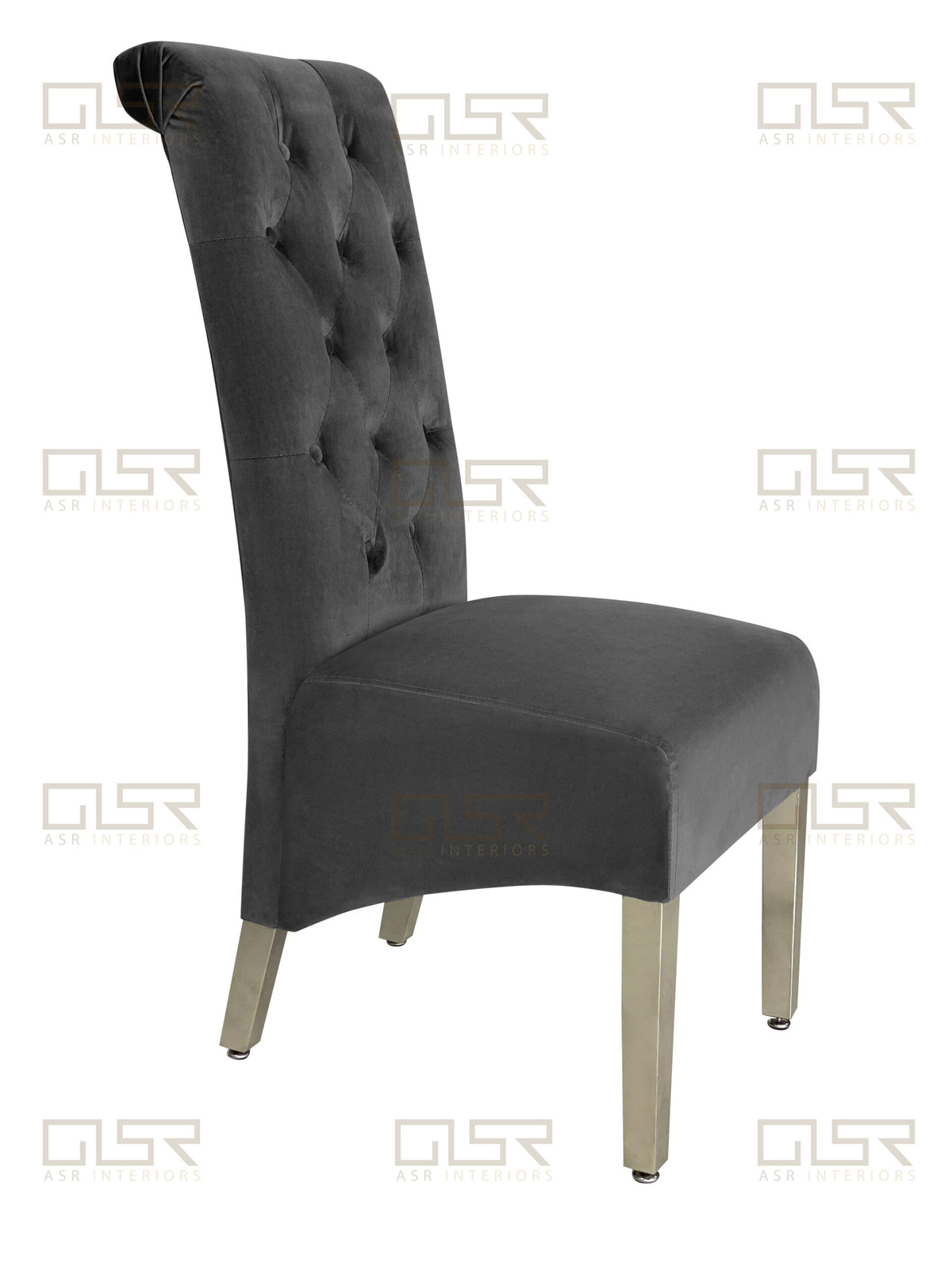 Sofia Grey Colour Chrome Leg Lion Knocker Dining Chair