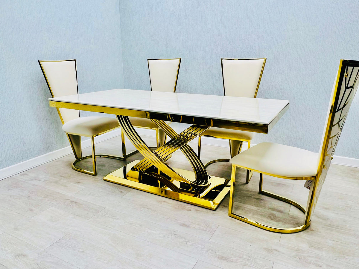 Elina Cream and Gold Marble Dining Table 160
