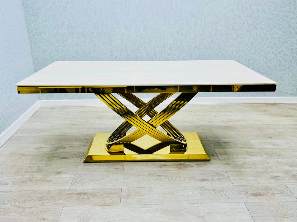 Elina Cream and Gold Marble Dining Table 160
