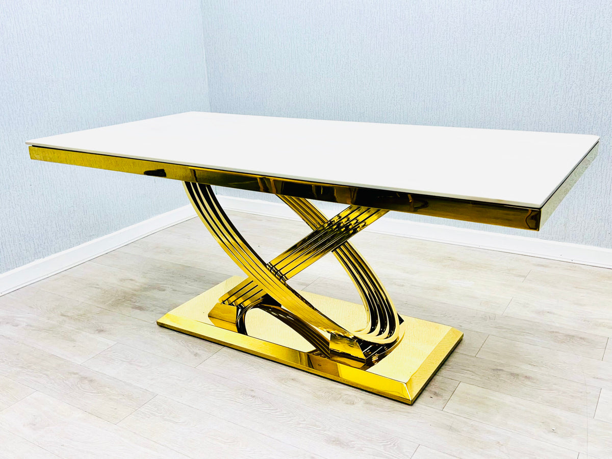 Elina Cream and Gold Marble Dining Table 160