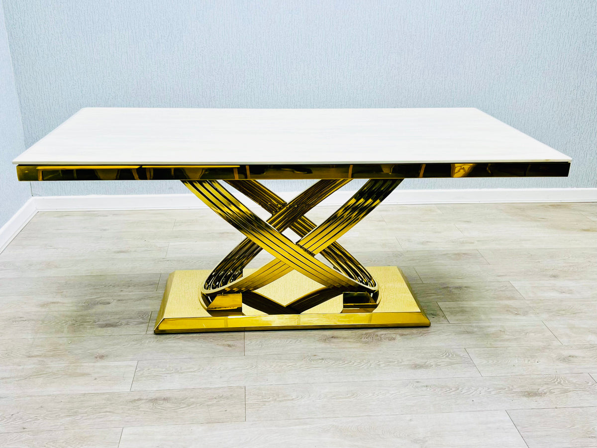 Elina Cream and Gold Marble Dining Table 160