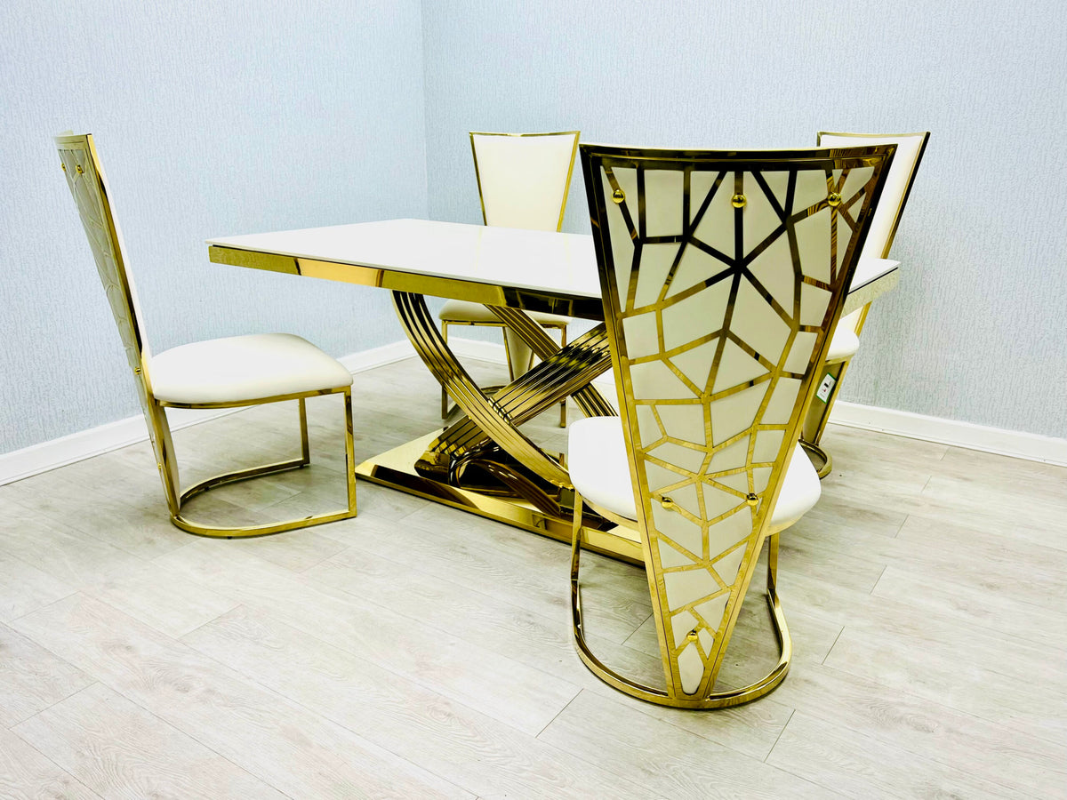 Elina Cream and Gold Marble Dining Table 160