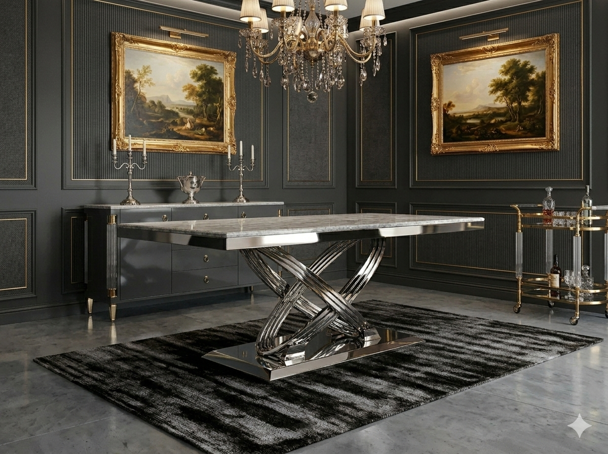 Elina 1.6m Grey Marble Dining Table