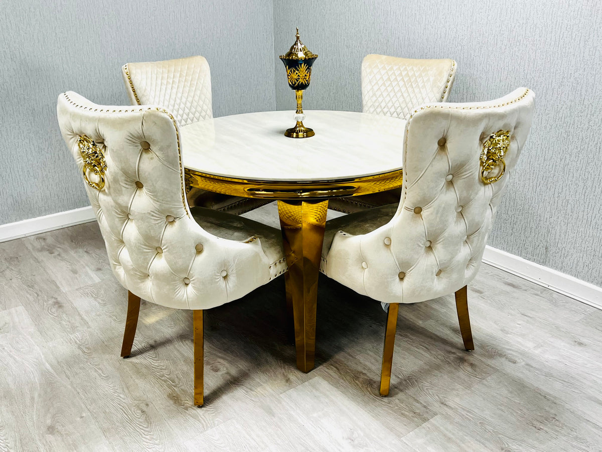 Sofia Cream & Gold Marble Table – All Sizes - 1.1 M ROUND
