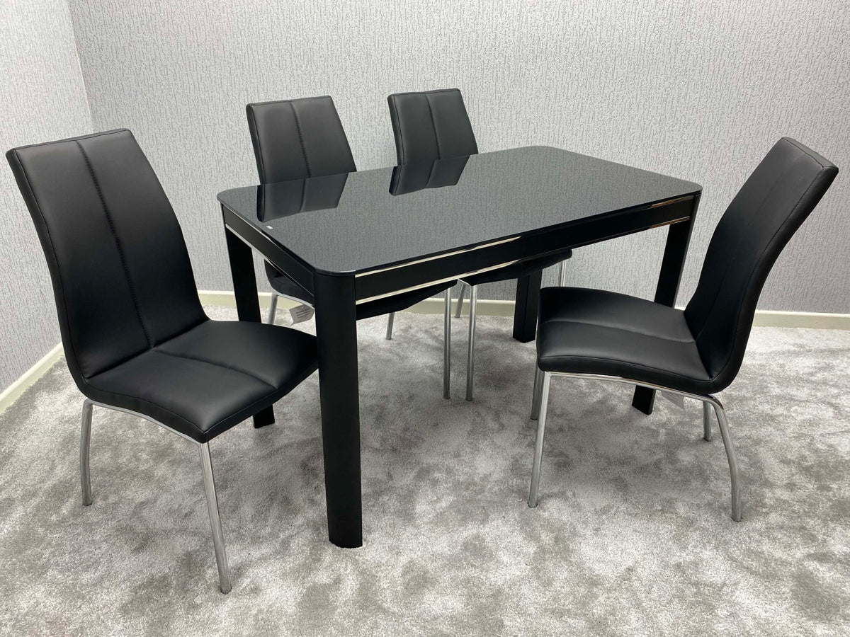 Morano Black Glass Table with Carlo Chairs