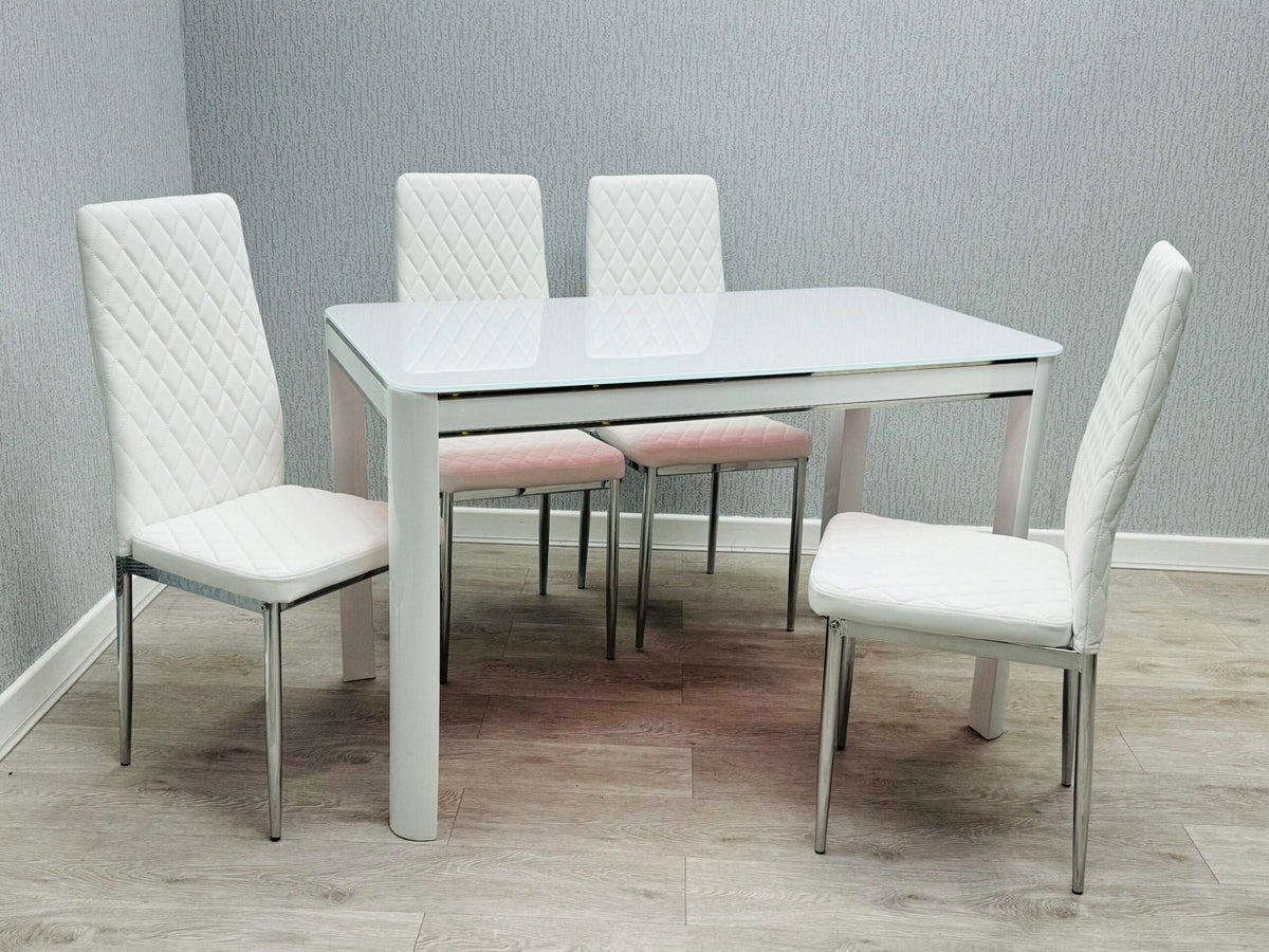Morano White Glass Table with California Chairs