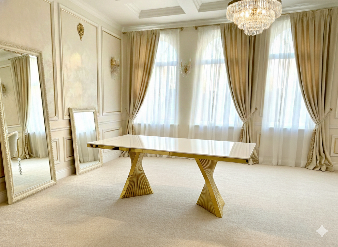Ravello 160cm Cream & Gold Marble Dining Table