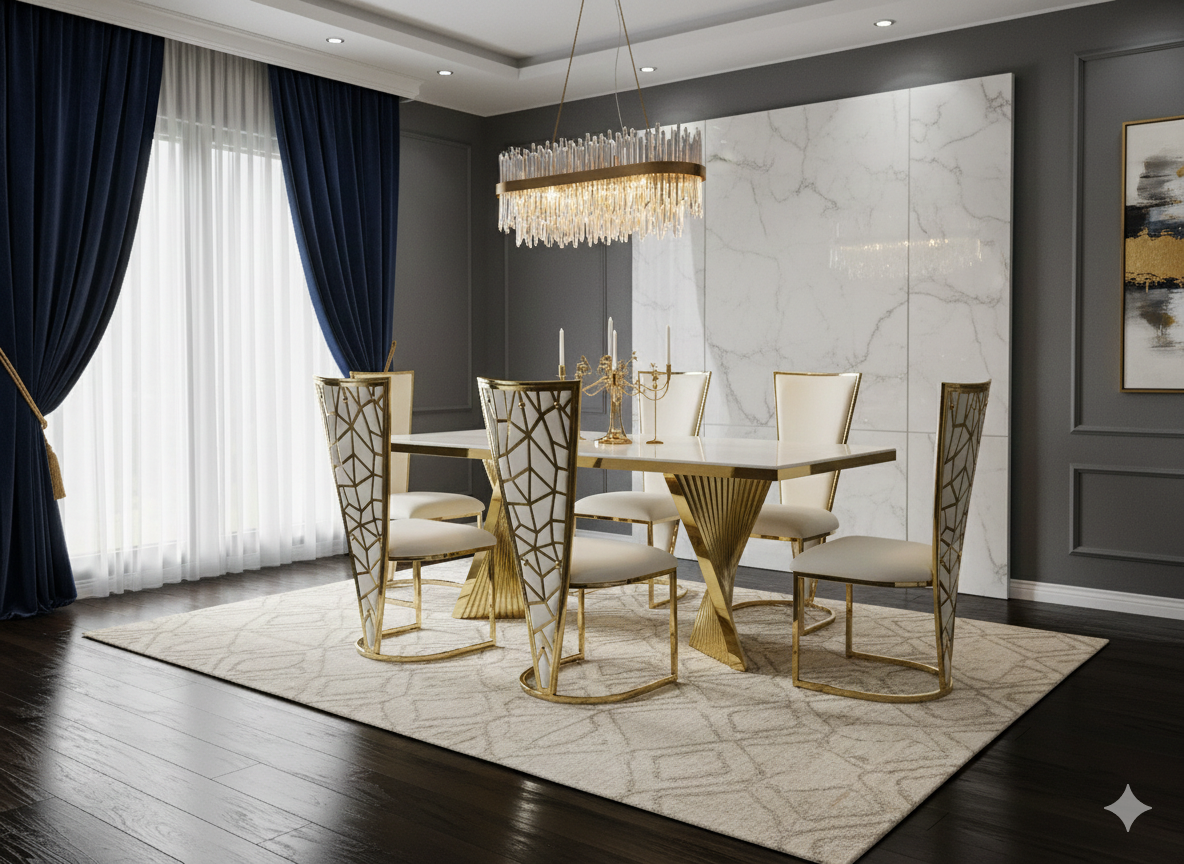 Ravello 180cm Cream & Gold Marble Dining Table