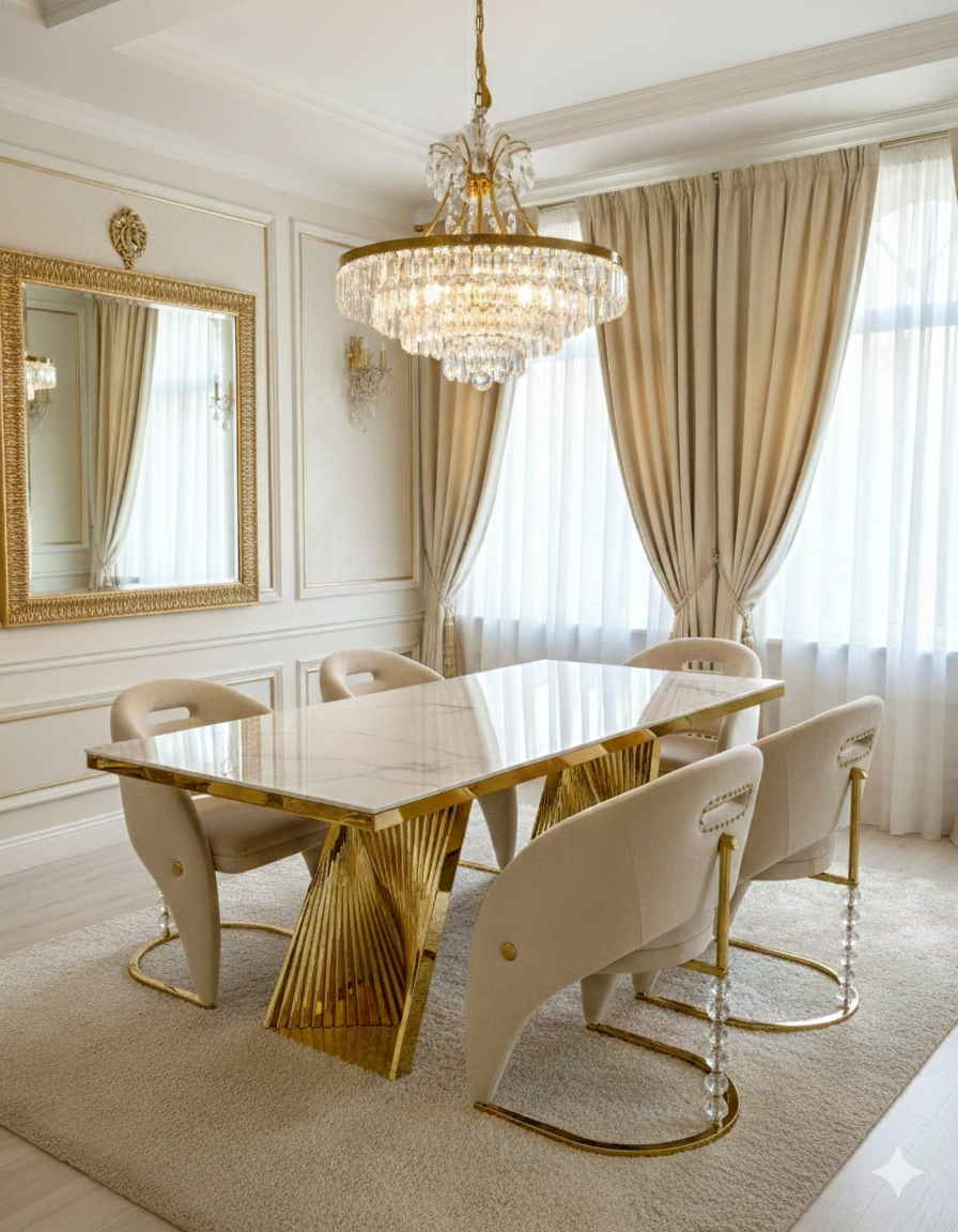 Ravello 160cm Cream & Gold Marble Dining Table