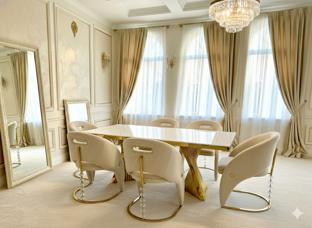 Ravello 160cm Cream & Gold Marble Dining Table