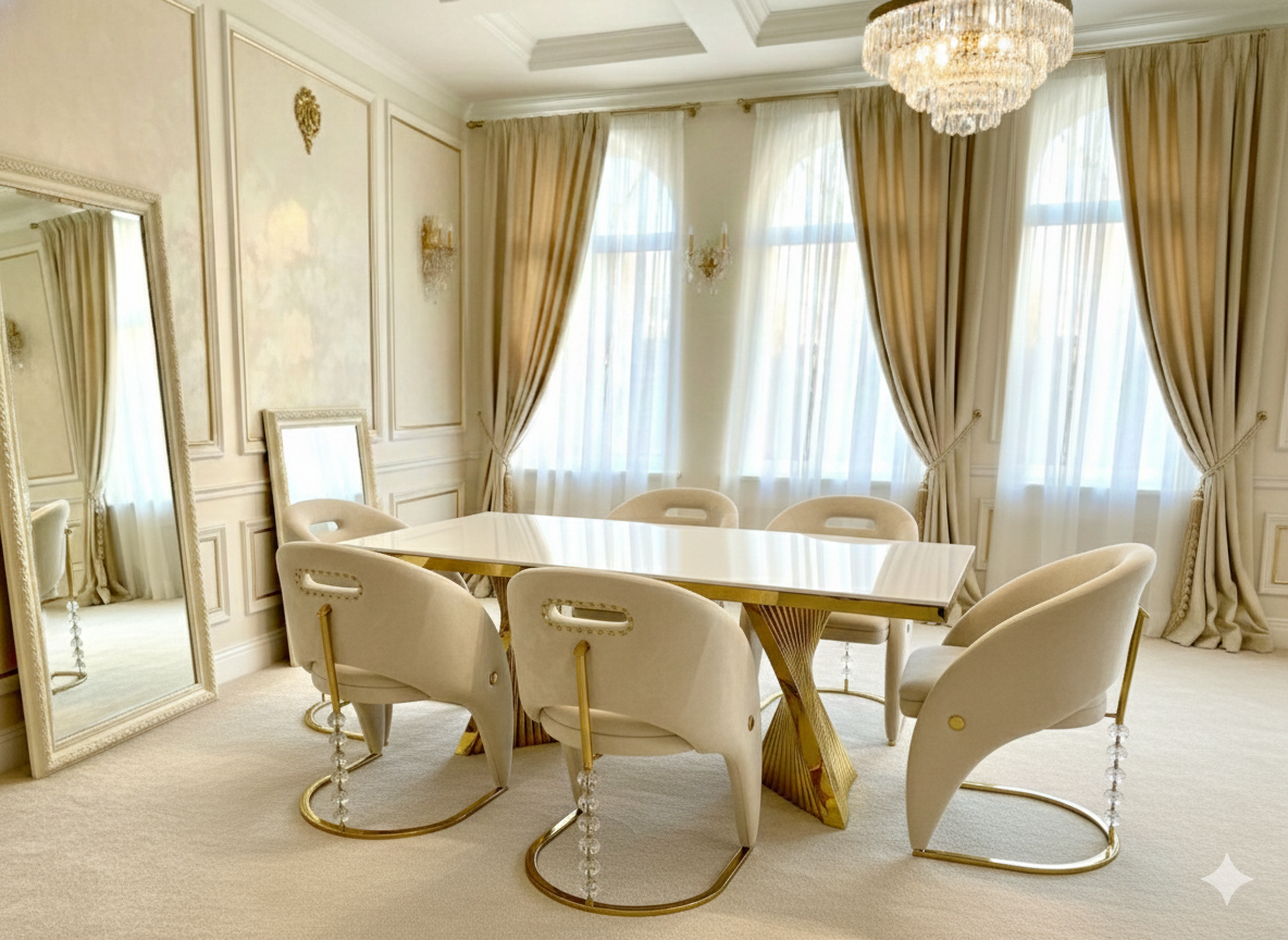 Ravello 180cm Cream & Gold Marble Dining Table