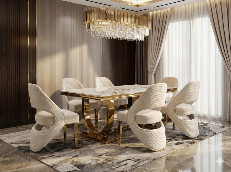 Arianna White and Gold Dining Table 180cm