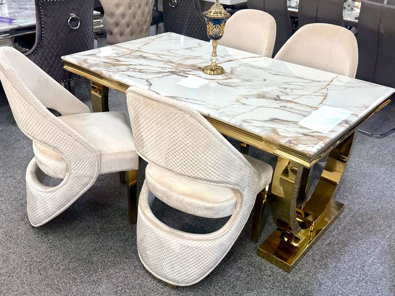Arianna White and Gold Dining Table 180cm
