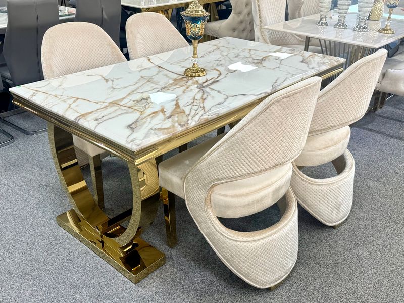 Arianna White and Gold Dining Table 160cm